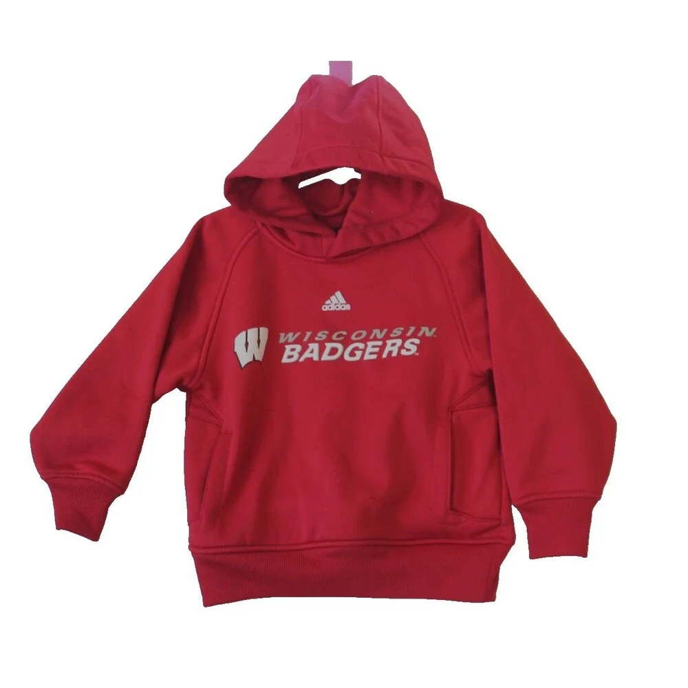 Adidas Wisconsin Badgers Hoodie Boys Medium 5/6 Red White Pullover